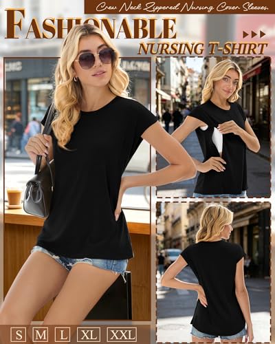 Neer Nursing Tops for Breastfeeding with Zippers - color: Black, size: XX-Large