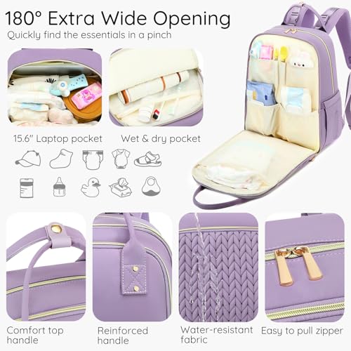 AIJIEKE Diaper Bag Backpack, Large Multi-functional Diaper Backpack, Purple - color: Purple