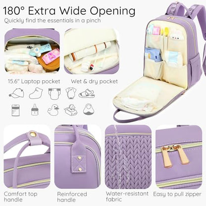 AIJIEKE Diaper Bag Backpack, Large Multi-functional Diaper Backpack, Purple - color: Purple