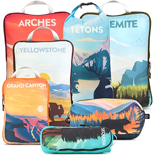 TRIPPED Travel Gear Large Compression Packing Cubes 7-Piece Set for Travel - color: National Parks