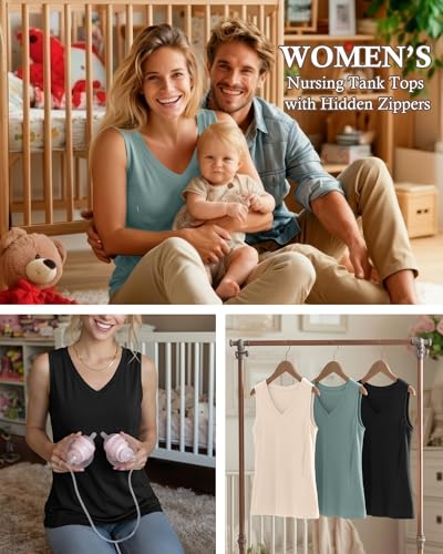 Ficerd 3 Pack Women's Nursing Tank Tops - color: Black, Dusty Green, Apricot, size: Small