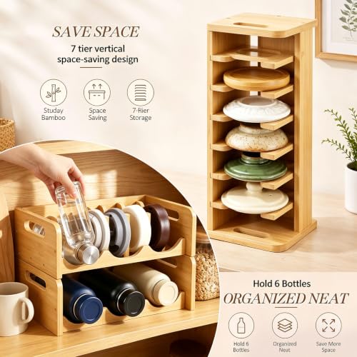 RattanView 3 Pcs Bamboo Water Bottle Organizer and Tumbler Lid Organizer