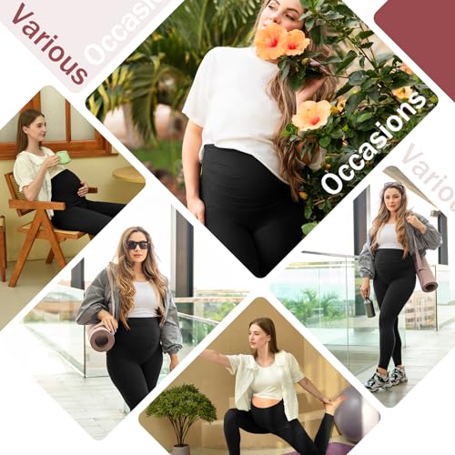 SINOPHANT Maternity Leggings with Pockets Over Belly Yoga Pants - color: Grey, size: Medium