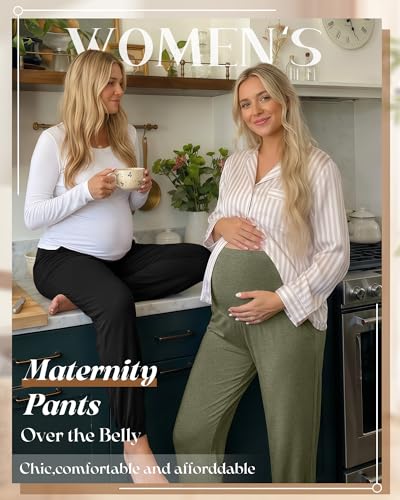 4 Pack Women's Maternity Jogger Pants - color: Caramel, Grass Green, Apricot, Black, size: X-Large