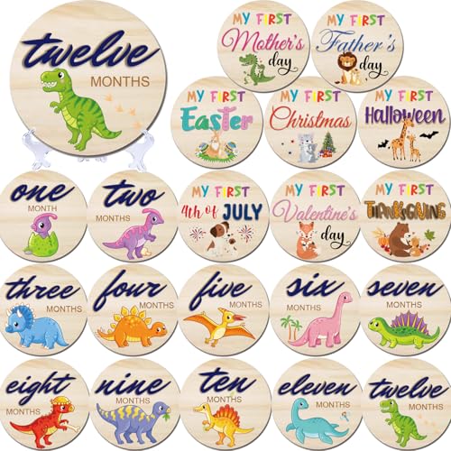 Dinosaur Baby Monthly Milestone Cards Sign - color: Dinosaur Milestone Cards