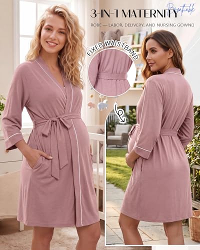 Cutecrop 2 Pack Maternity Nursing Robe Delivery Gown - color: Black, Pink, size: Large