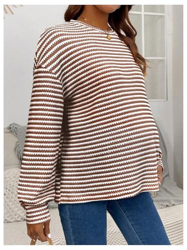 RoseSeek Women's Long Sleeve Crew Neck Maternity Sweatshirt Pullover Tops - color: Deep Brown, size: 3X-Large