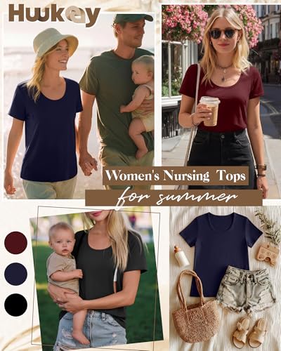 Huukeay 3 Pack Women's Nursing Shirts - color: Black, Navy Blue, Burgundy, size: Small