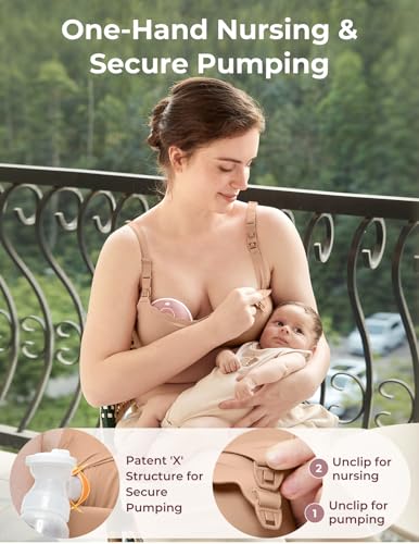 Momcozy 4-in-1 Hands-Free Pumping Bra, Cooling Fabric & Jelly-Strip Support - color: Maple Sugar, size: Medium