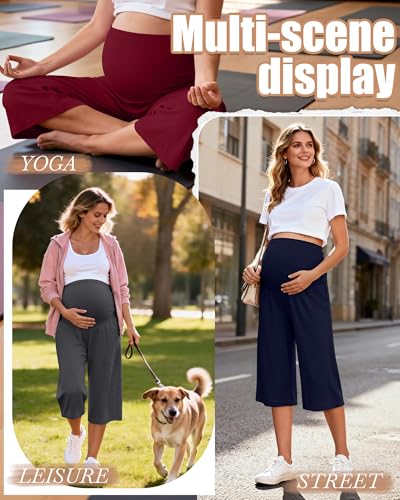 3 Pack Women's Maternity Capris - color: Navy Blue, Dark Gray, Wine Red, size: XX-Large