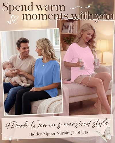 4 Pack Women's Nursing Shirts - color: Pink, Sky Blue, White, Black, size: Small