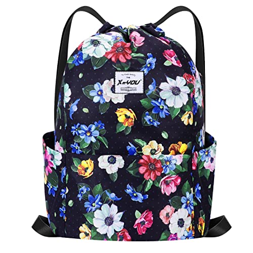 XEYOU Drawstring Backpack Bag Sport Gym Sackpack Beach Cinch Bag - color: Colorful Flowers