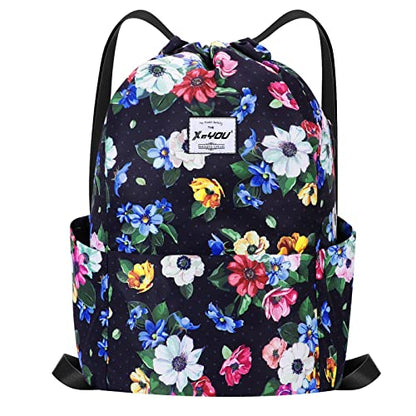 XEYOU Drawstring Backpack Bag Sport Gym Sackpack Beach Cinch Bag - color: Colorful Flowers