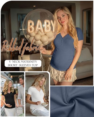 3 Pack Women's Maternity Shirts - color: Haze Blue, White, Black, size: XX-Large