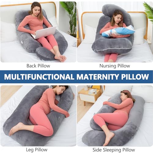 Shredded Memory Foam U Shaped Pregnancy Pillow with Cover - color: Velvet Gray