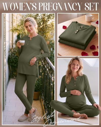 Huukeay Maternity Lounge Set Long Sleeve - color: Army Green, size: X-Large