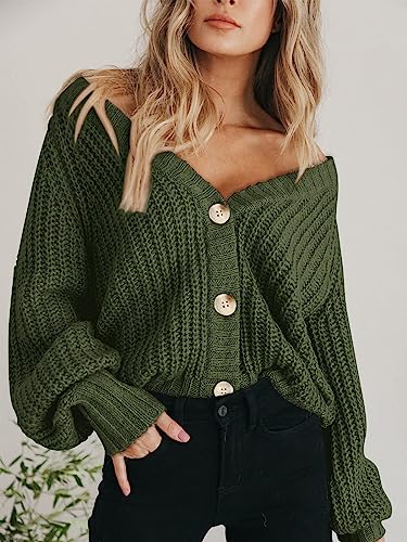 PRETTYGARDEN Women's Chunky Knit Open Front Cardigan Sweaters Fall Outfits - color: Army Green, size: Small