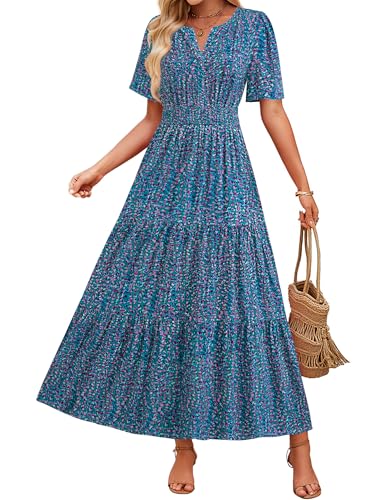 ZESICA Women's 2026 Summer Floral Boho A Line Maxi Dresses - color: Peacockblue, size: Medium