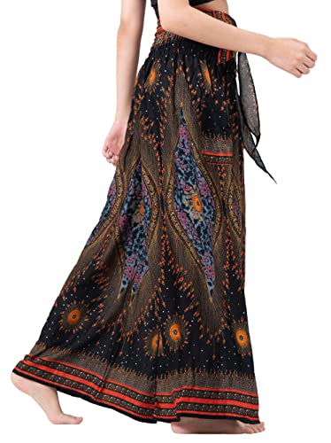 B BANGKOK PANTS Women's Boho Palazzo Pants - color: Black Peacockeye, size: One Size