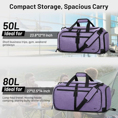 MIER Packable Travel Duffle Bag with Shoe Compartment, 80L, Purple - color: Purple, size: 80L
