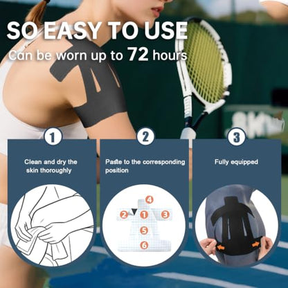 Precut Kinesiology Tape for Shoulder, 20 Pcs, Black - color: Black, size: 20 Pcs
