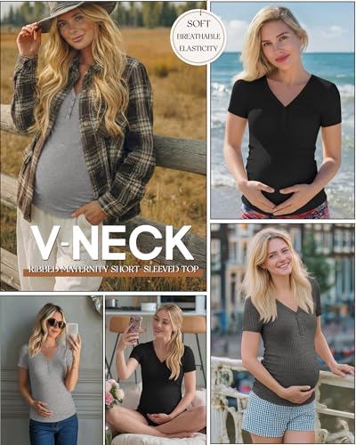 3 Pack Women's Maternity Shirts - color: Light Heather Gray, Dark Heather Gray, Black, size: X-Large