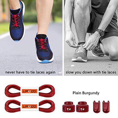 UpUGo Elastic Shoe Laces, No Tie Shoe Laces for All Ages, One Size Fit All - color: Plain Burgundy, size: 1 pair