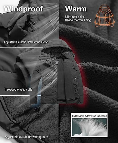 CREATMO US Women's Plus Size Warm Puffer Jacket Waterproof Fleece Lined Winter Coat with Removable Hood - color: Dark Grey, size: 5X