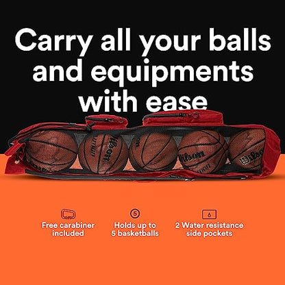 Fitdom Basketball Mesh Ball Bag, Large Equipment Bag with Shoulder Strap - color: Red