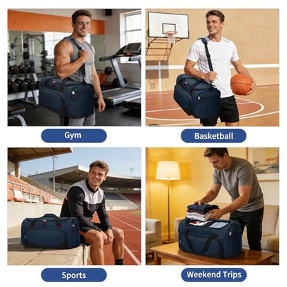 45L Gym Sport Duffle Bag for Men, Navy Blue - color: Navy Blue