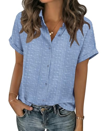 Zeagoo Short Sleeve Summer Tops for Women Button Down Shirts Work Blouses - color: Tz273, size: Small