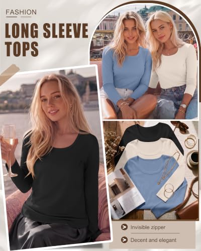3 Pack Women's Long Sleeve Nursing Tops - color: Light Gray Blue, Cream, Black, size: Small