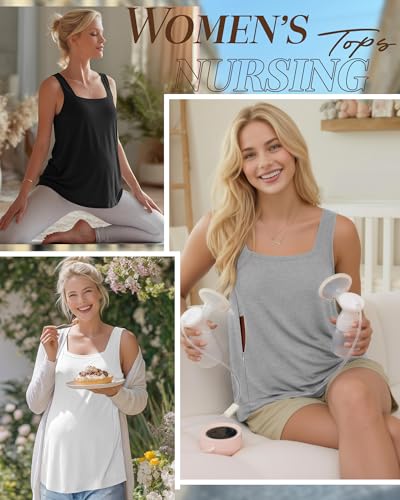 Oakgarden 3 Pack Women's Maternity Nursing Tank Tops - color: Black, Light Mixed Gray, White, size: Medium