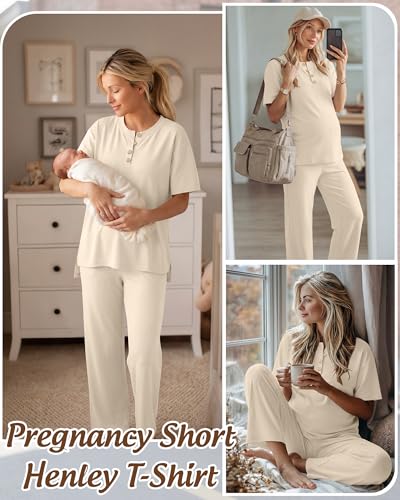 Women Maternity Lounge Set - color: Apricot, size: Medium