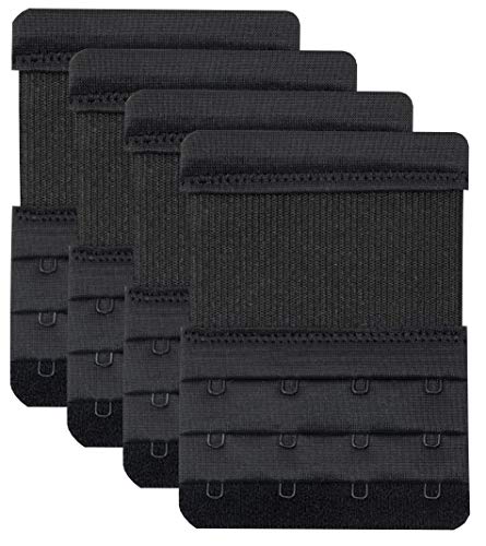 Tamlien 4 Hook Bra Extenders,Stretchy Soft Comfortable Bra Strap Extender - color: Black