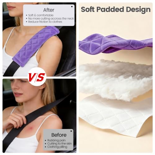 Amooca 2 Pack Seat Belt Covers Soft Shoulder Pad for Cars & Backpack - color: Violet