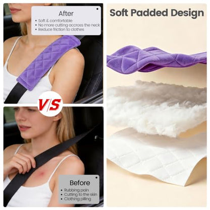 Amooca 2 Pack Seat Belt Covers Soft Shoulder Pad for Cars & Backpack - color: Violet