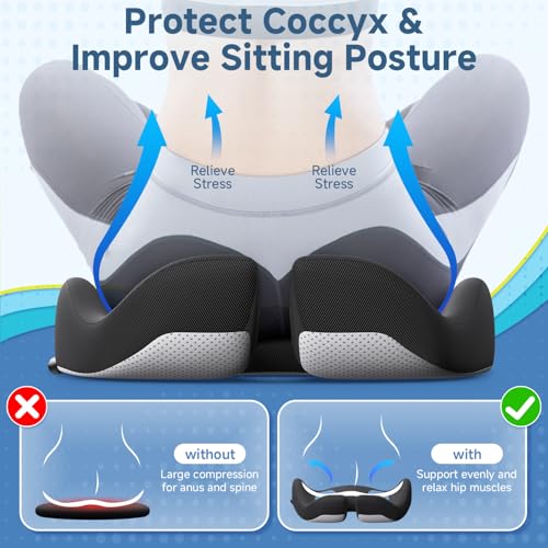 Benazcap Large Cooling Gel Memory Foam Seat Cushion for Long Sitting - color: Dark Black