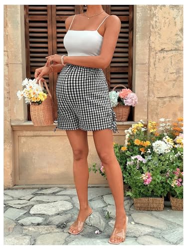 MakeMeChic Women's Maternity Shorts Plaid Elastic High Waist Summer Short - size: XX-Large