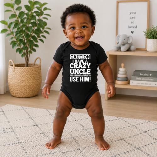 CBTwear Caution I Have a Crazy Uncle Funny Baby Bodysuit - color: Black, size: 6 Months