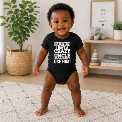 CBTwear Caution I Have a Crazy Uncle Funny Baby Bodysuit - color: Black, size: 6 Months