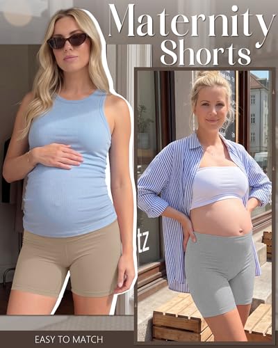 Ficerd 3 Pack Maternity Pajama Lounge Shorts - color: Khaki, Light Gray, Black, size: XX-Large