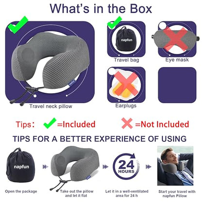 napfun Neck Pillow for Travel, Memory Foam Airplane Pillow, Dark Gray - color: Dark Gray