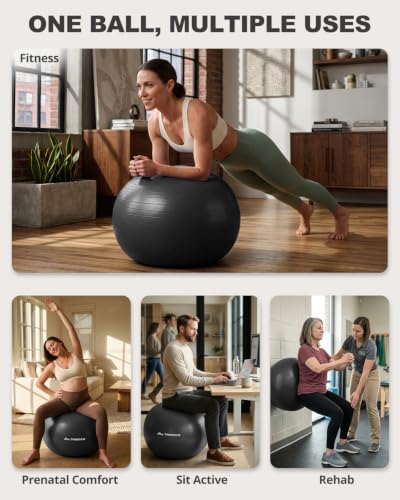 Trideer Yoga Ball for Exercise, Pregnancy, Physical Therapy, Pump Included - color: Black, size: L(23-26ines/58-65cm)
