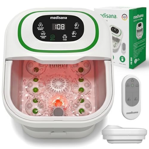 Medisana Collapsible Foot Spa, Foot Bath with Heat, Massage Rollers, Bubble - color: pearl white