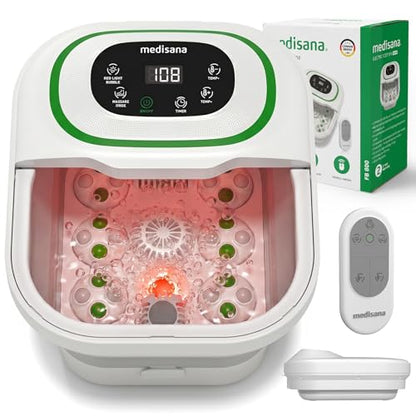 Medisana Collapsible Foot Spa, Foot Bath with Heat, Massage Rollers, Bubble - color: pearl white