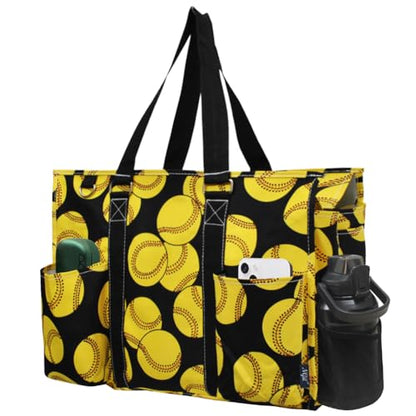 NGIL Work Tote Bag with Exterior Pockets - color: Ngil Zip-softball-black