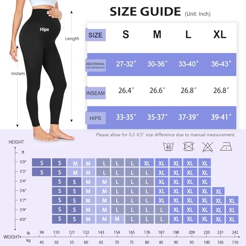 GROTEEN 3 Pack Maternity Leggings with Pockets Over Belly Yoga Pants - color: 04-black/Light Blue/Turquoise Blue, size: Small