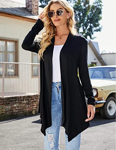 Uvog Womens Lightweight Cardigan Long Sleeve Open Front Sweaters Duster - color: Black, size: 3X-Large