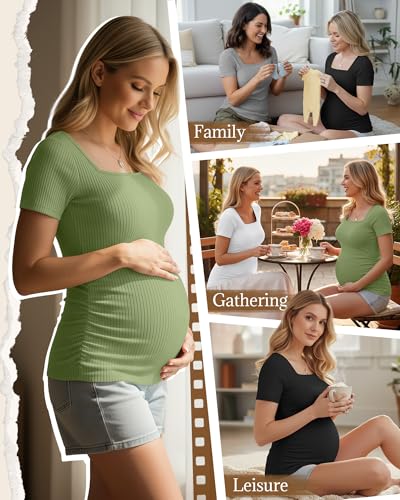 Huukeay 4 Pack Women's Short Sleeve Maternity Shirts - color: Black, Heather Gray, White, Grass Green, size: XX-Large